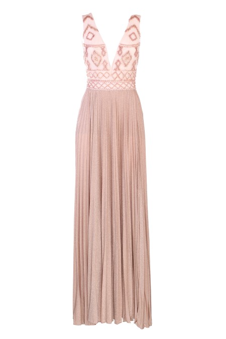 Shop ELISABETTA FRANCHI  Dress: Elisabetta Franchi red carpet dress with diamond embroidery.
Long dress.
Embroidered cups.
Pleated skirt.
Article composition: 63% Viscose 17% Polyester 15% Polyamide 05% Elastane.
Made in Italy.. AB41332E2-Q02